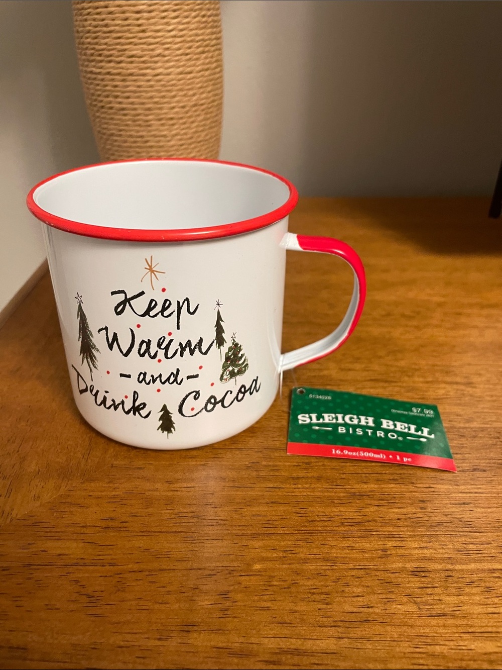 NWT Large SLEIGH BELL BISTRO Christmas Mug Hot Cocoa Tea Coffee Cup Enamelware